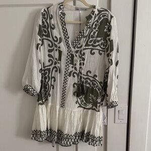 Zara White and Green Patterned Dress - NWT